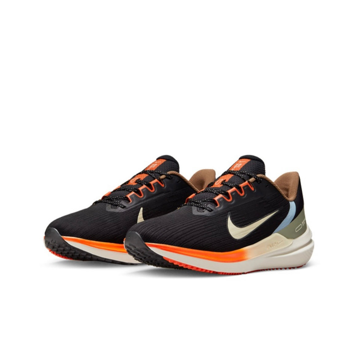 Nike Air Winflo 9 Running Shoes in Black Orange DX6040-071 - product image from the listing.