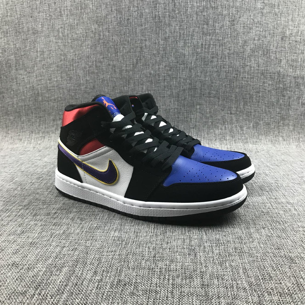 Air Jordan 1 Mid SE Sneakers in Black Purple Yellow 852542-005 - product image from the listing.