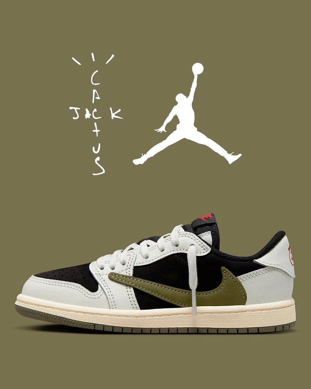 Nike Air Jordan 1 Low Travis Scott Sneakers in Olive DZ4137-106 - product image from the listing.