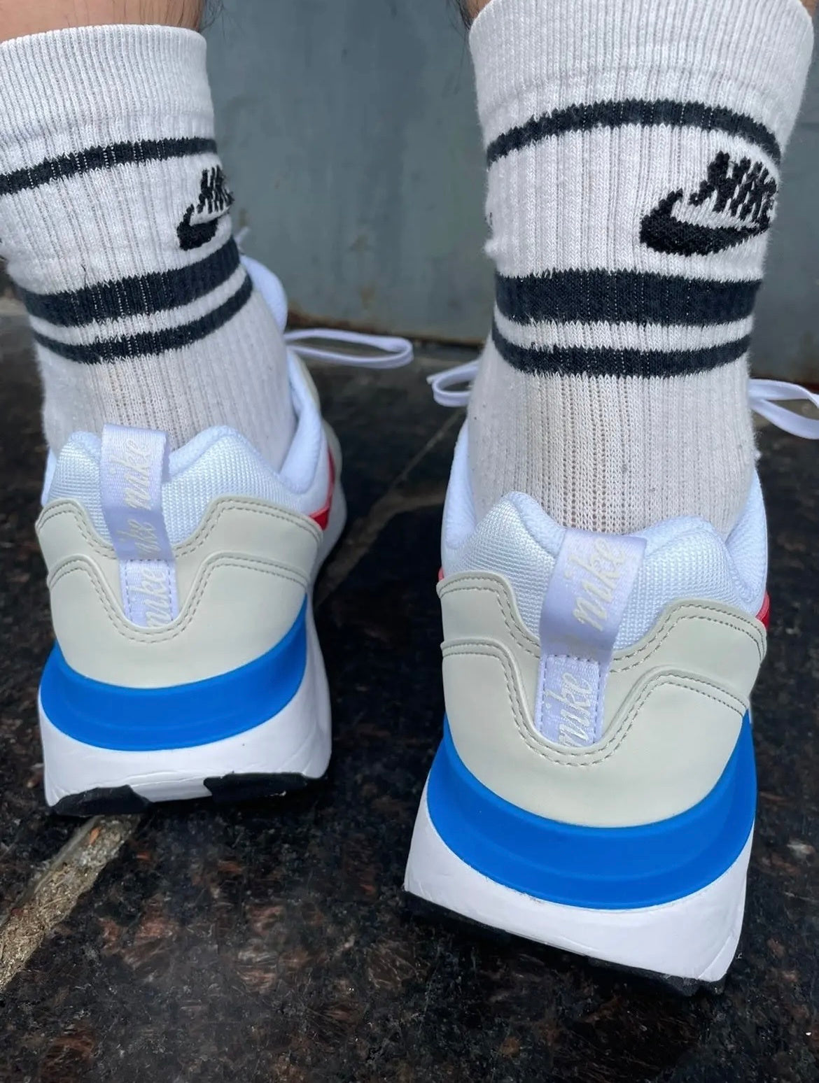 Nike Air Max Dawn Sneakers in White Red Blue DM0013-100 - product image from the listing.