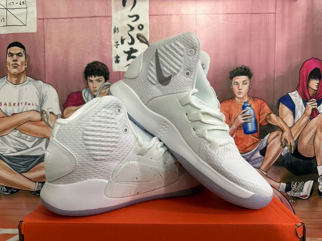 Nike Zoom Basketball Shoes in White and Silver - product image from the listing.