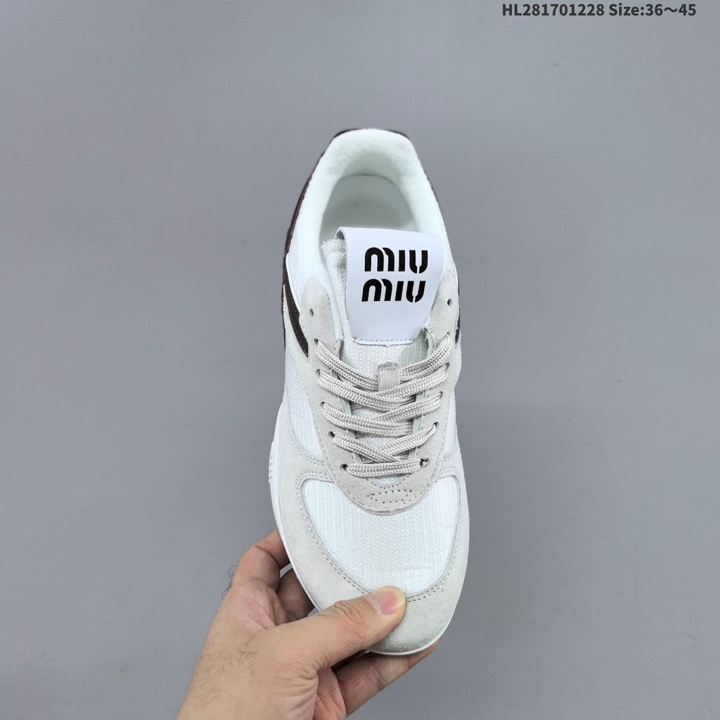 Women's Miu Miu White and Gray Lace-Up Sneakers - product image from the listing.