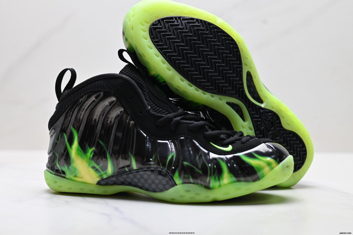 Nike Air Foamposite Huarache Basketball Sneakers in Black Green - product image from the listing.