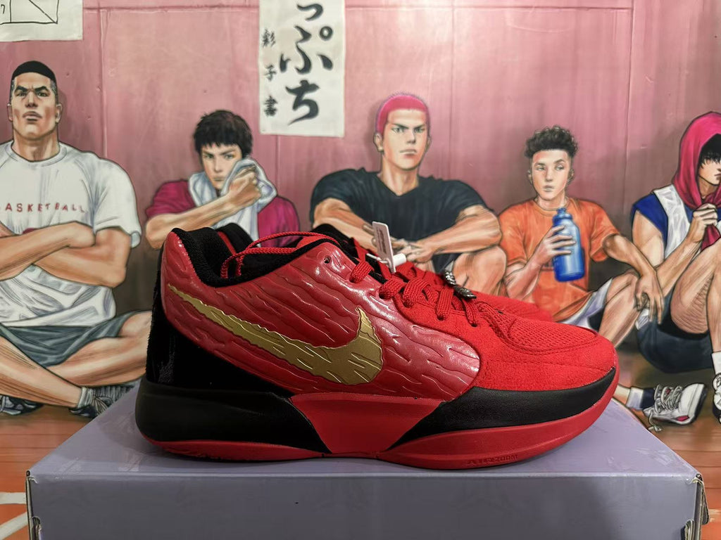Nike Basketball Footwear Red and Black with Gold Swoosh - product image from the listing.