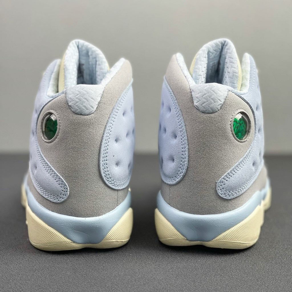 Blue and Cream Jordan 13 SoleFly DX5763-100 Sneakers - product image from the listing.