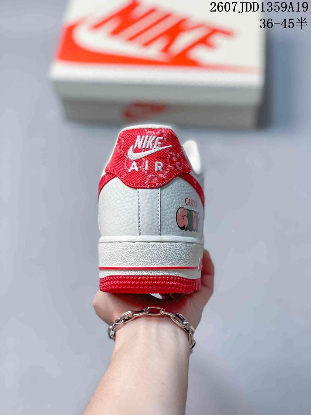 Nike Air Force 1 Low Sneakers in White Red 2607JDD1359A19 - product image from the listing.