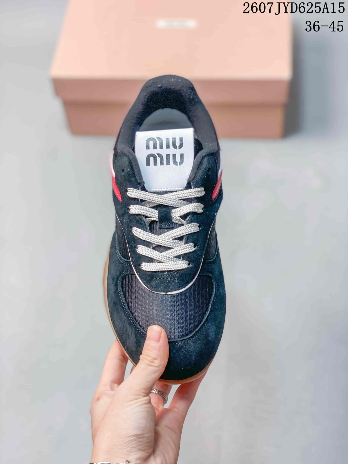 Miu Miu Gymnasium Low-Top Sneakers in Black Red 2607JYD625A15 - product image from the listing.