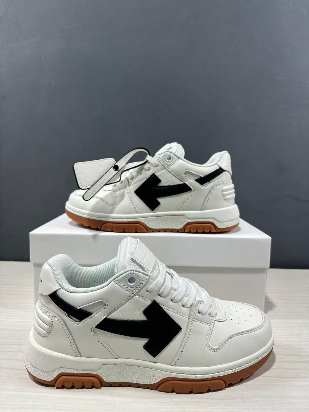Off-White Out Of Office Sneakers in White Black OMIA189C99LEA0110110 - product image from the listing.
