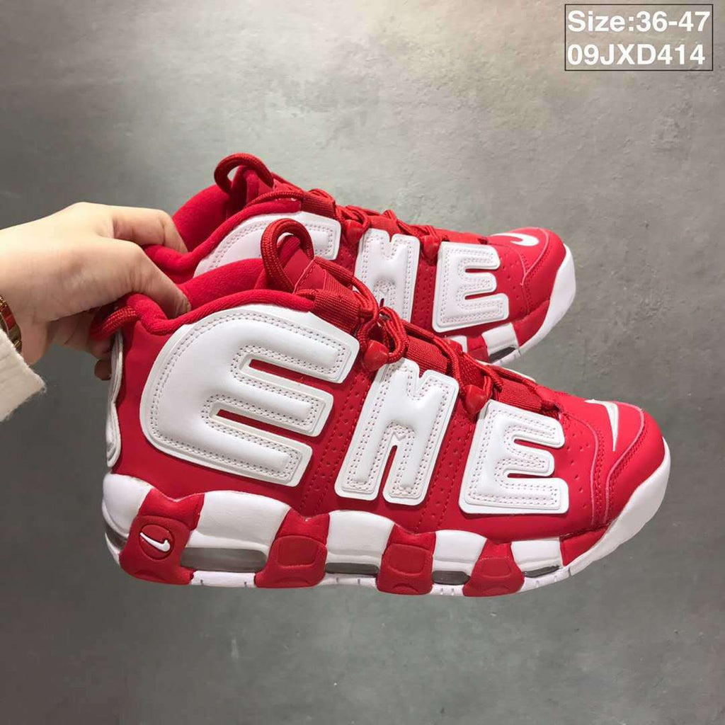 Nike Air More Uptempo Sneakers in White and Red 09JXD414 - product image from the listing.