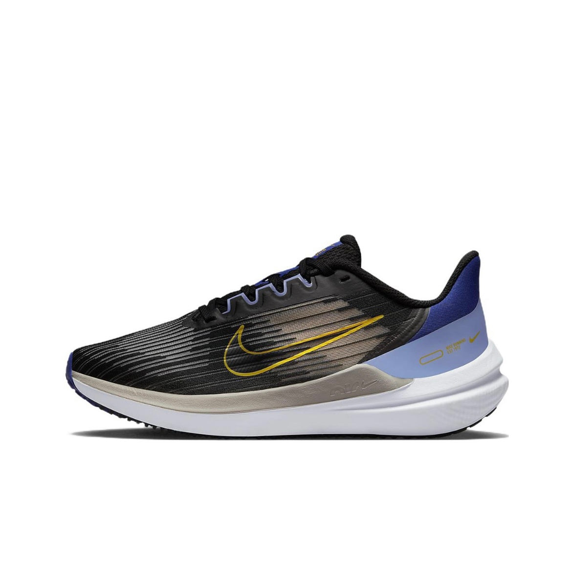 Nike Air Winflo 9 Running Shoes in Black Blue DD8686-003 - product image from the listing.