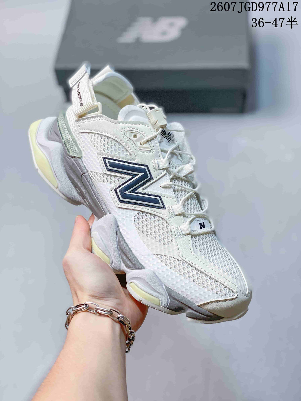 New Balance 9060 Mule Sneakers in White Navy - product image from the listing.