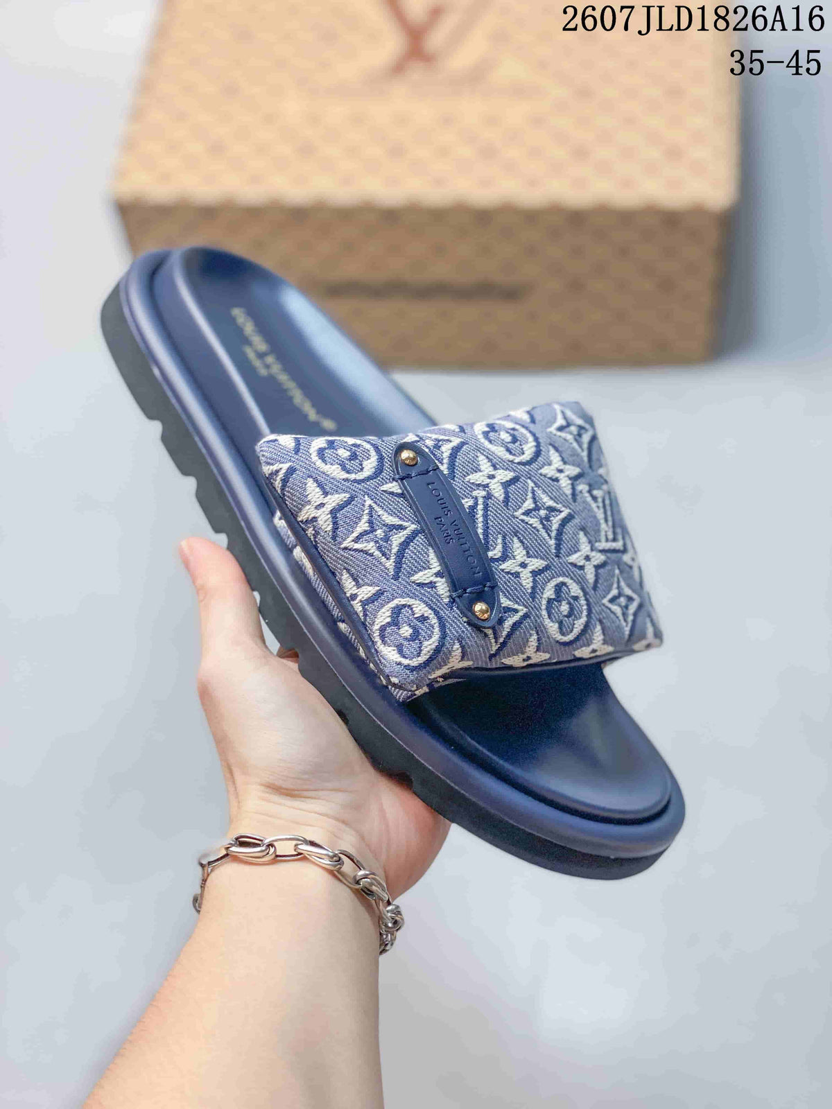 Louis Vuitton Pool Pillow Monogram Slide Sandals in Navy - product image from the listing.