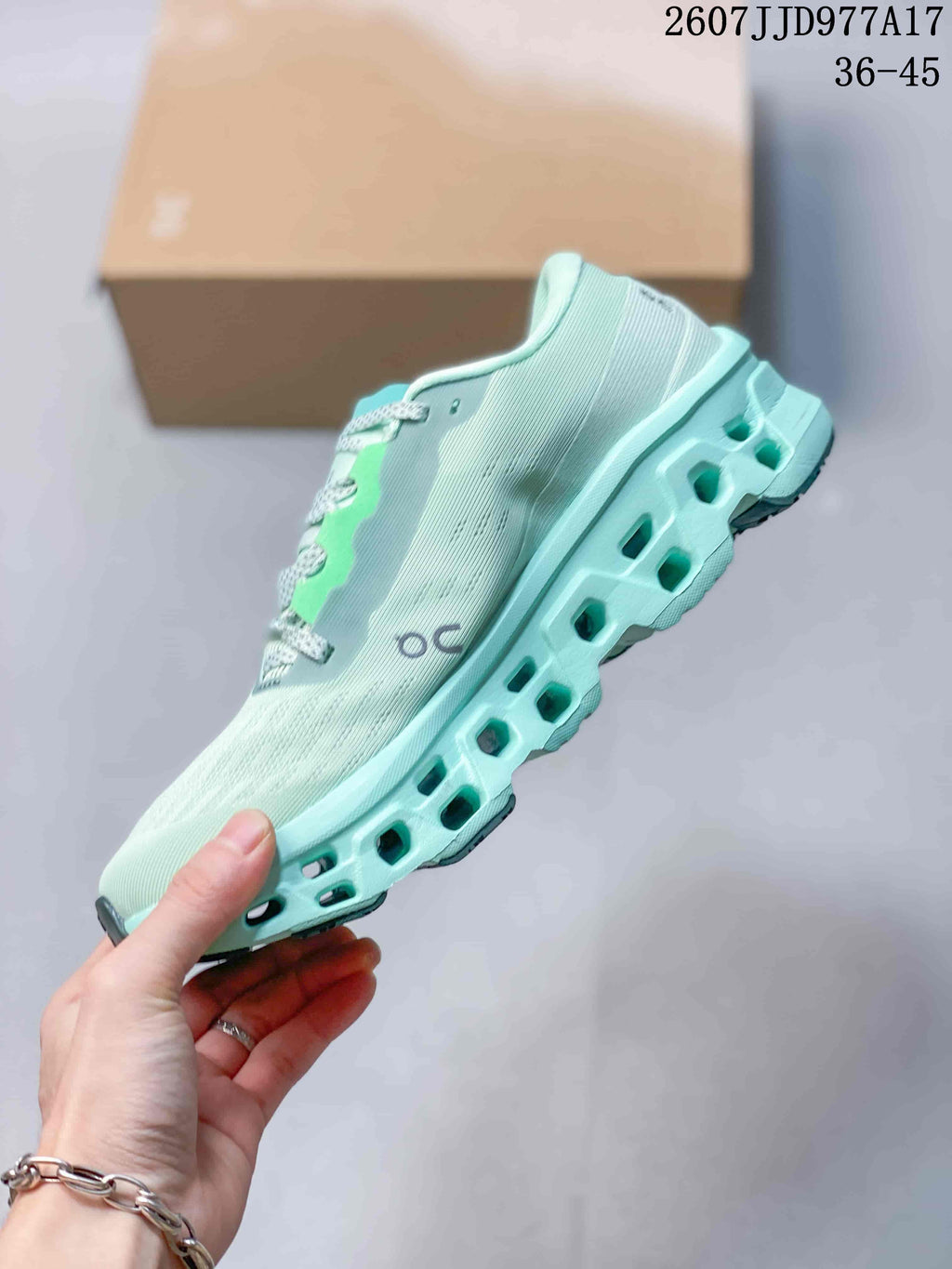 On Cloudmonster Void Running Sneakers in Mint Green 2607JJD977A17 - product image from the listing.