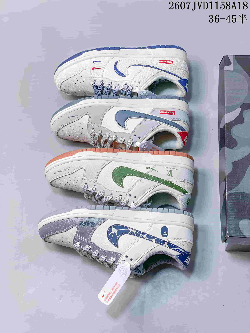 SB Dunk Low Gray Multi-Color Custom Style 2607JVD1158A18 by Nike - product image from the listing.