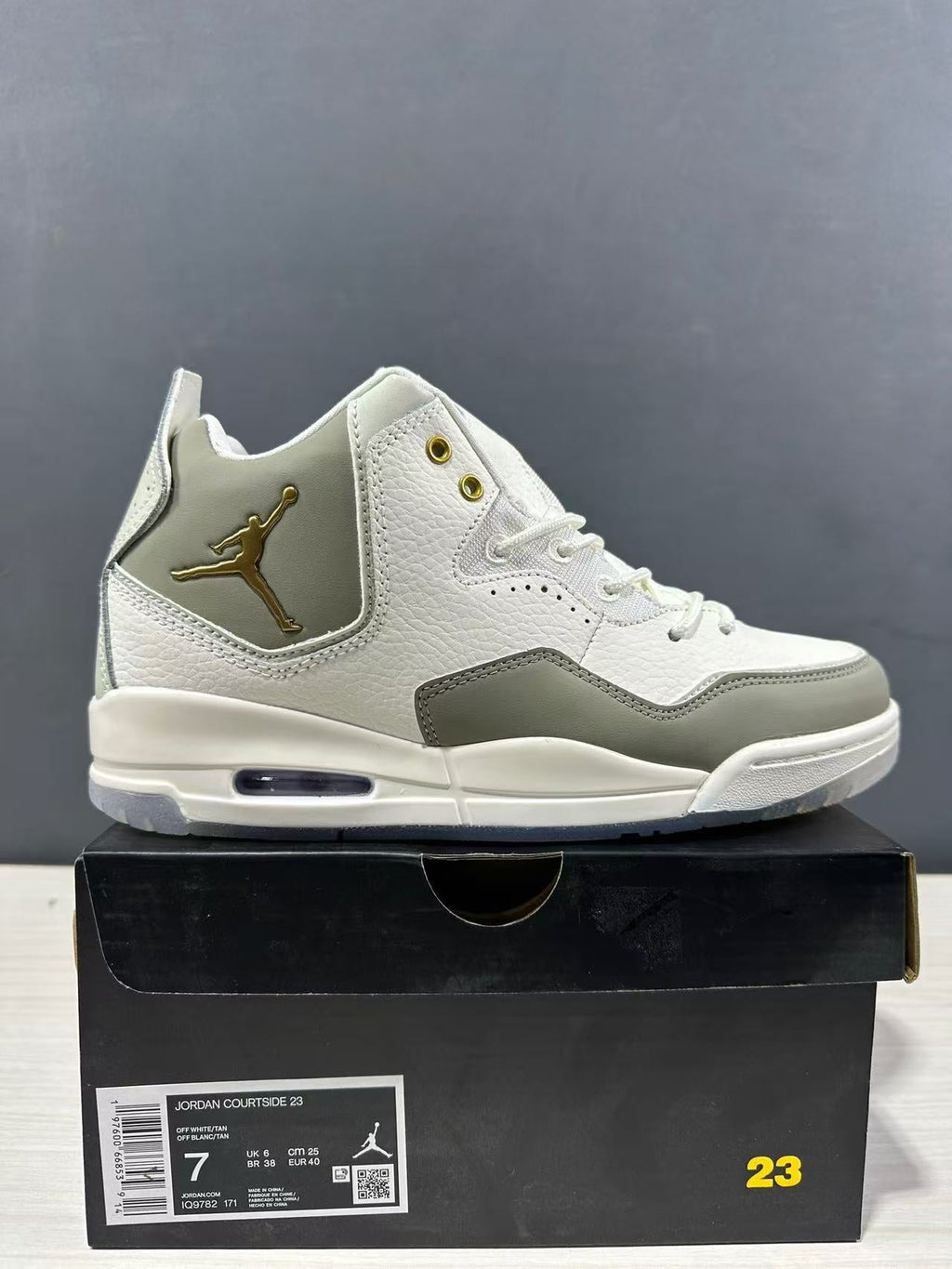 Jordan Courtside 23 High-Cut Sneakers Off-White/Tan IQ9783-171 - product image from the listing.