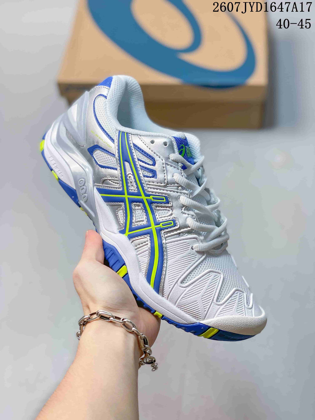 ASICS GEL-Resolution 5 Tennis Shoes in White Blue - product image from the listing.