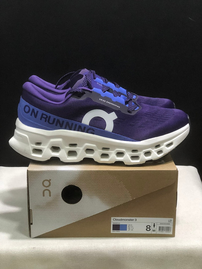 On Cloudmonster 3 Running Shoes, in Blue and Purple - product image from the listing.