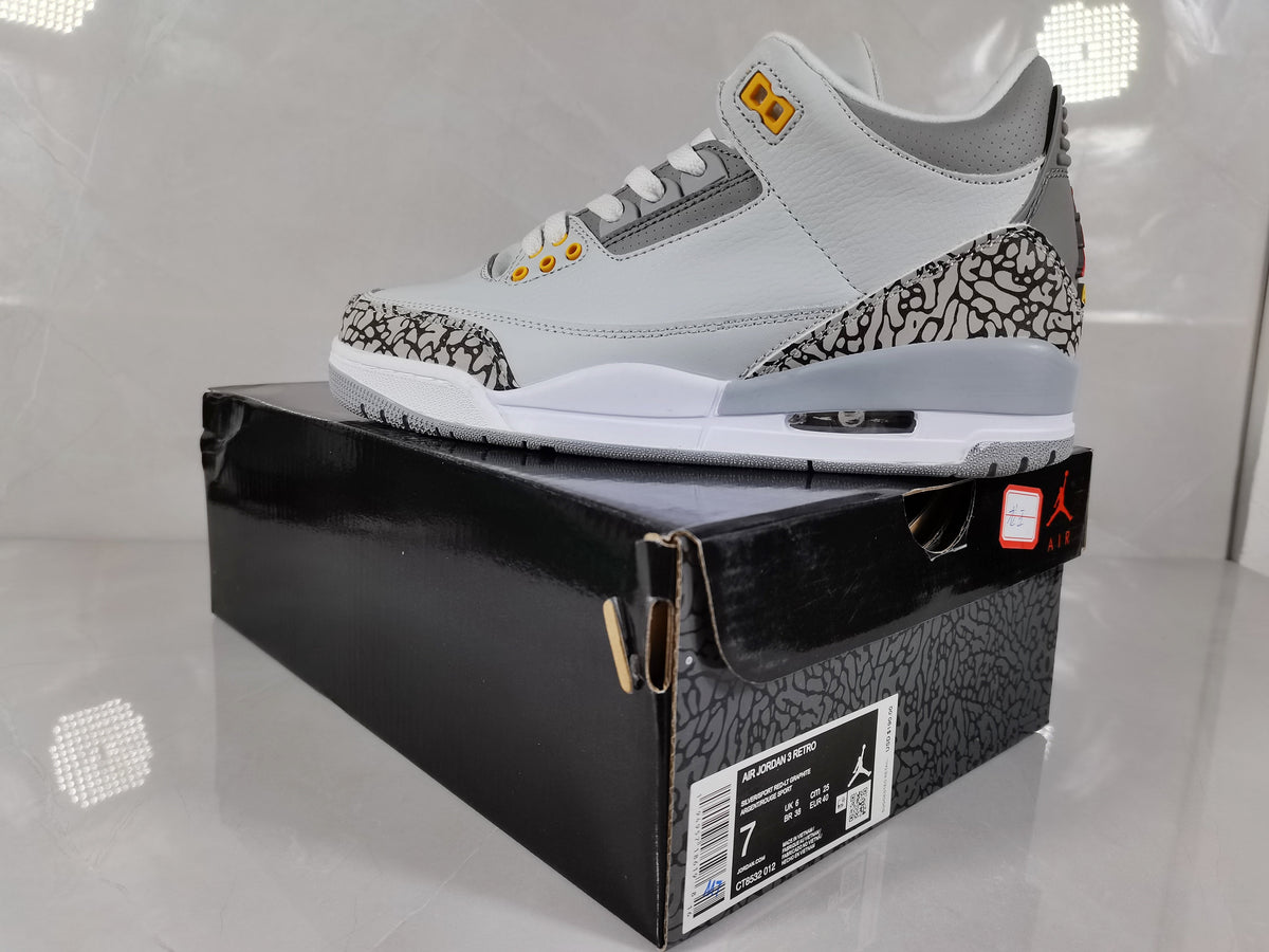 Air Jordan 3 Retro White Grey Orange Sneakers - product image from the listing.