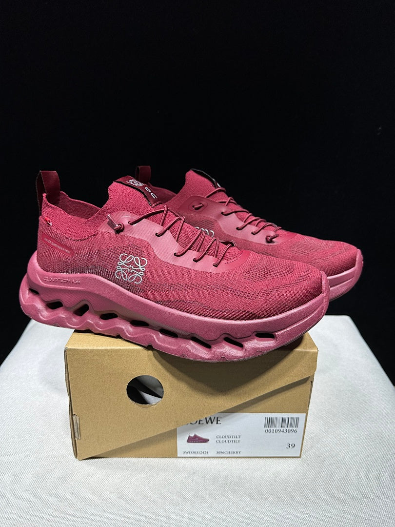 On x Loewe Cloudtilt Sneakers in Cherry in Burgundy - product image from the listing.