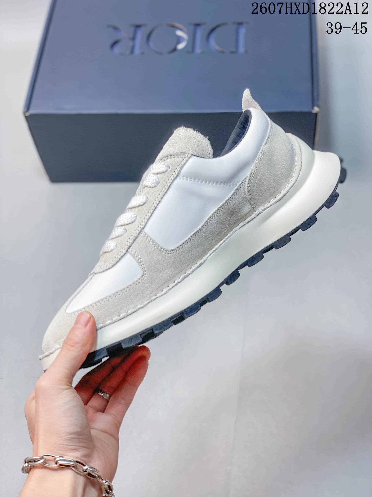 Dior Squash Retro Suede Trainers White Style 2607HXD1822A12 - product image from the listing.