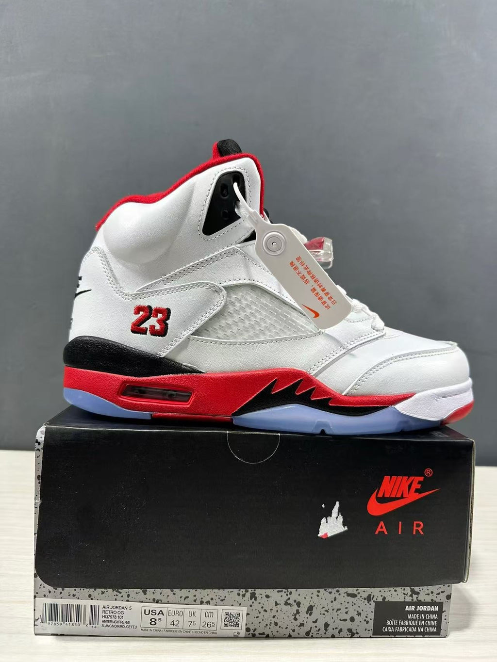 Air Jordan 5 Fire Red White Black HQ7978-101 - product image from the listing.
