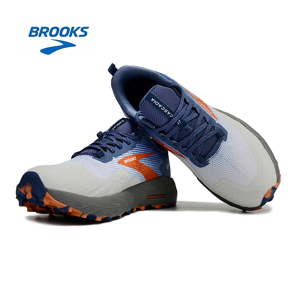 Brooks Cascadia 17 Trail Running Shoes in Navy and Orange - product image from the listing.