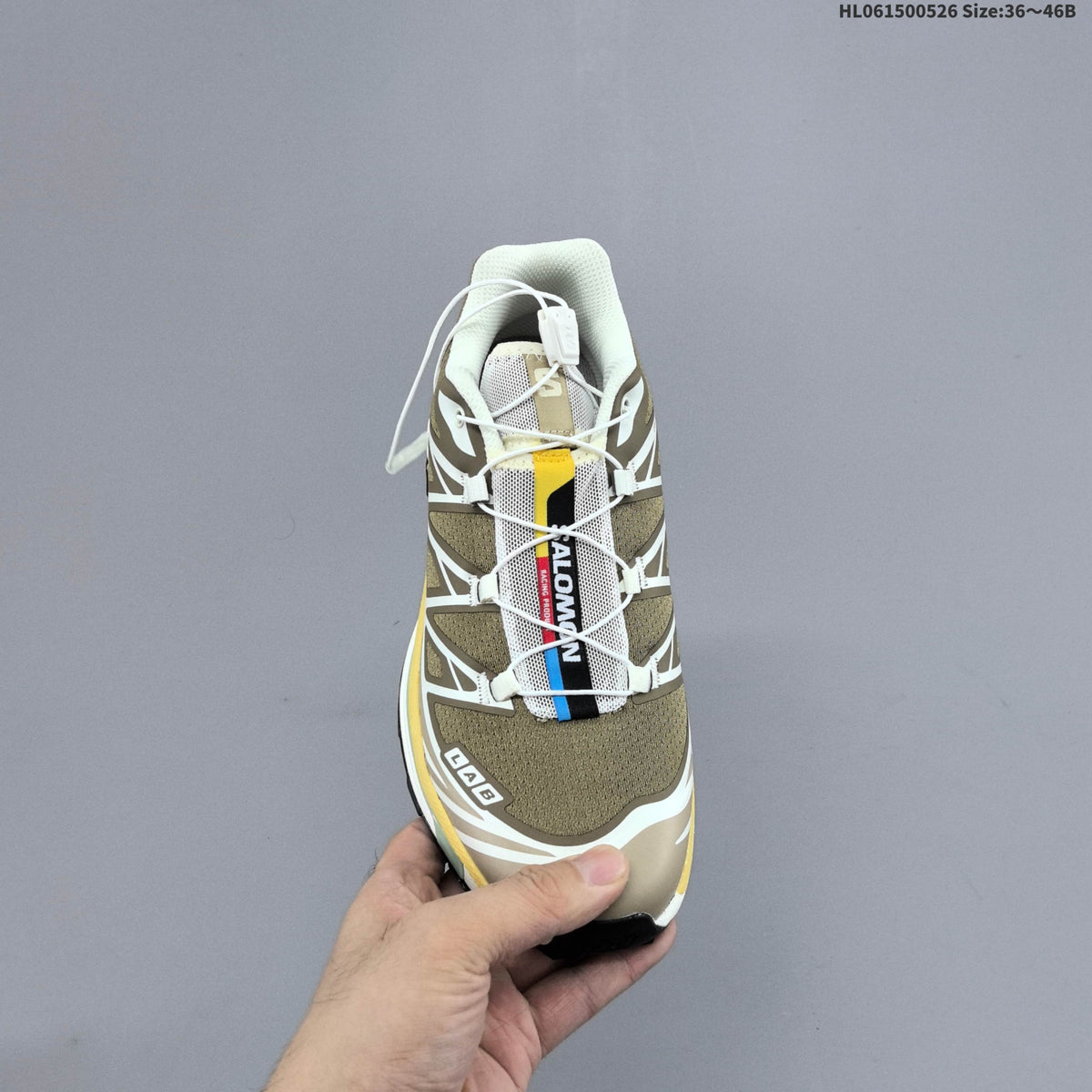 Olive and Beige Salomon XT-6 Trail Running Shoes - product image from the listing.