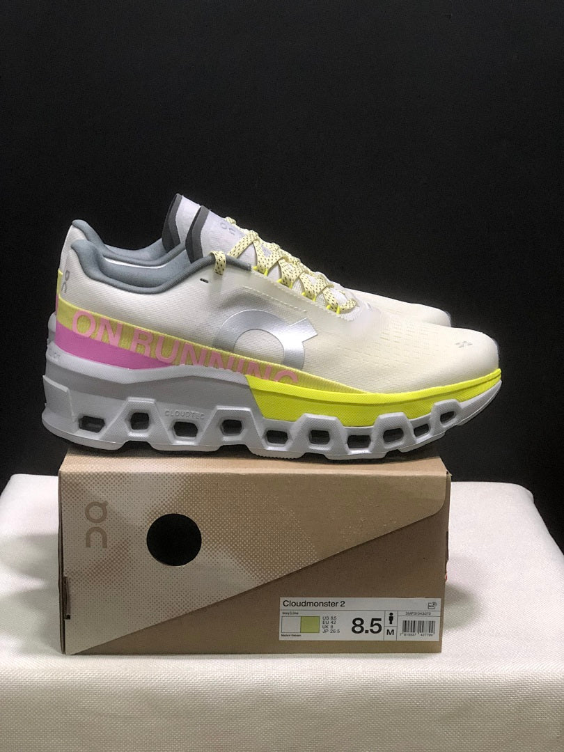 On Cloudmonster 2 Running Shoes, in Lime and White - product image from the listing.