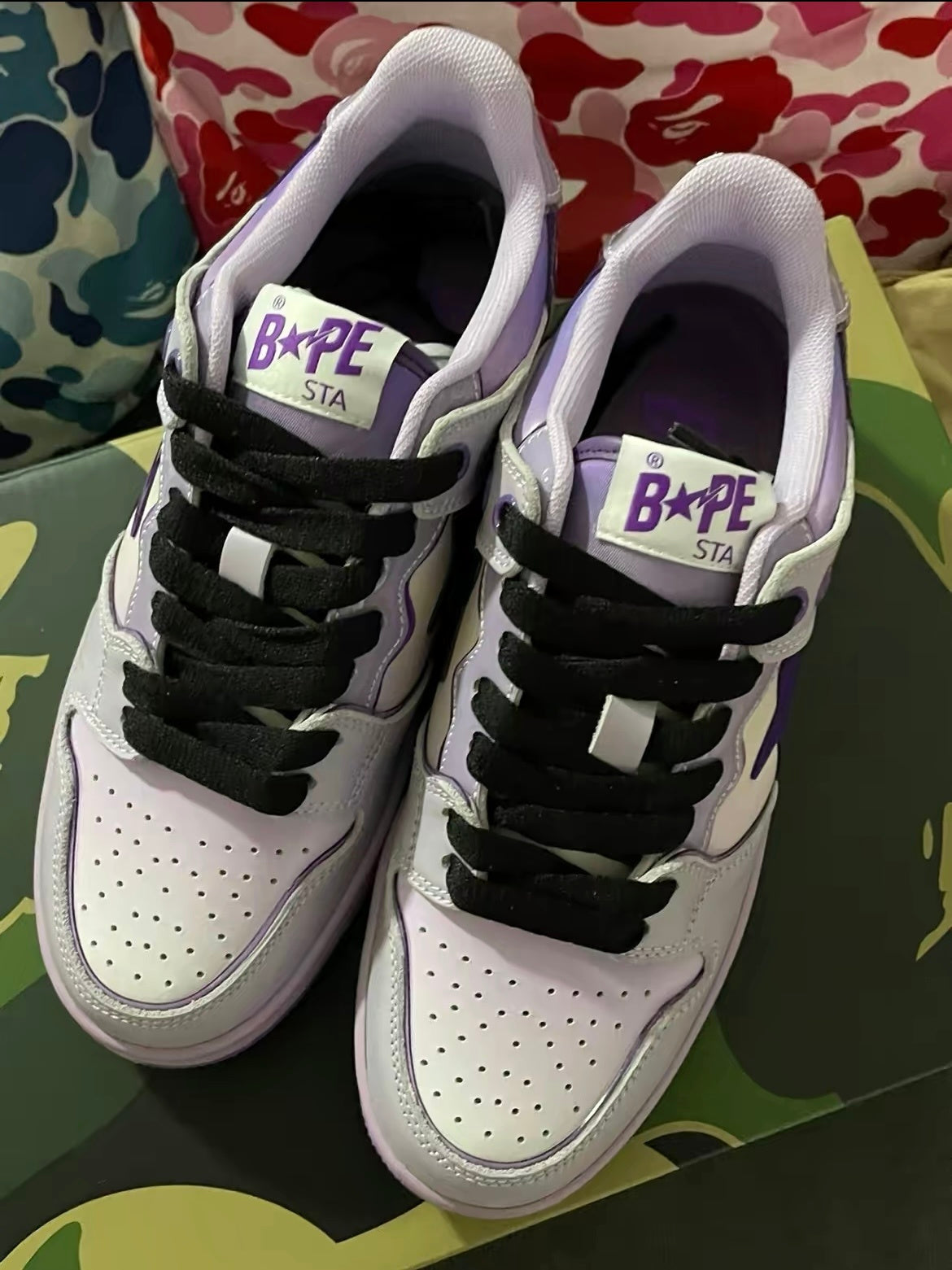 White and Purple BAPE SK8 Sta Sneakers - product image from the listing.