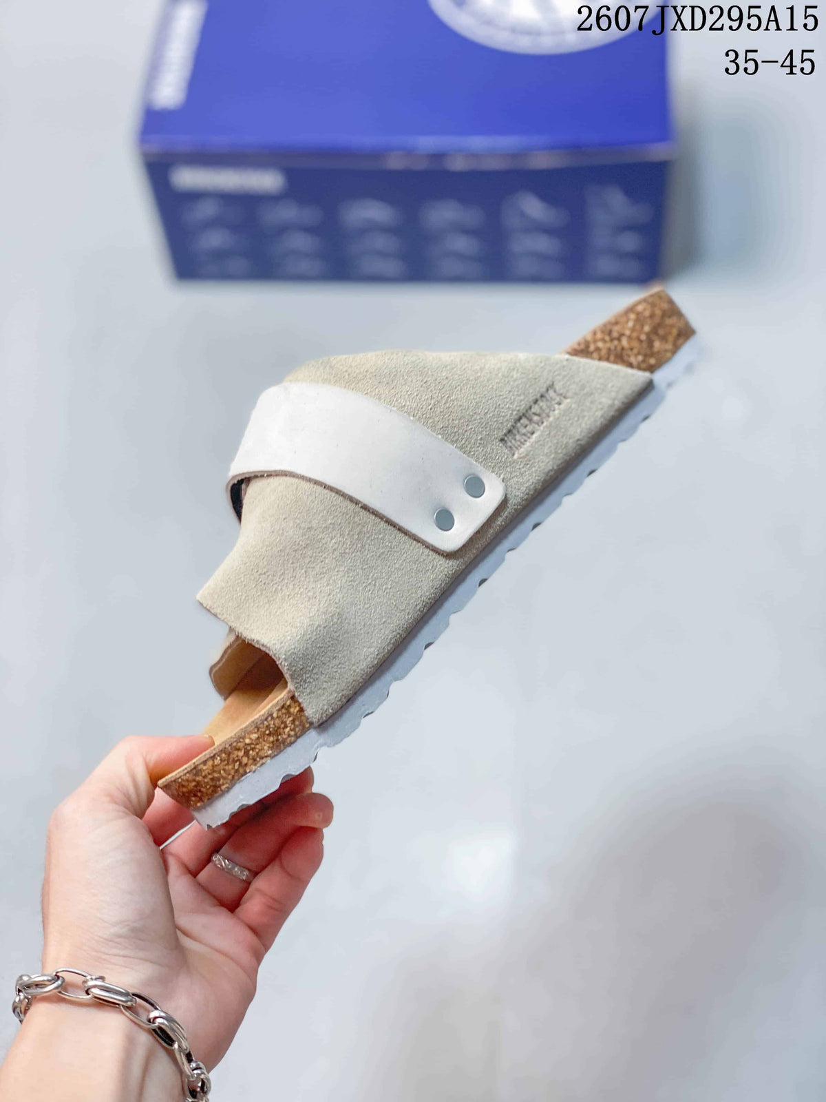 Beige Birkenstock Boston Suede Sandals - product image from the listing.