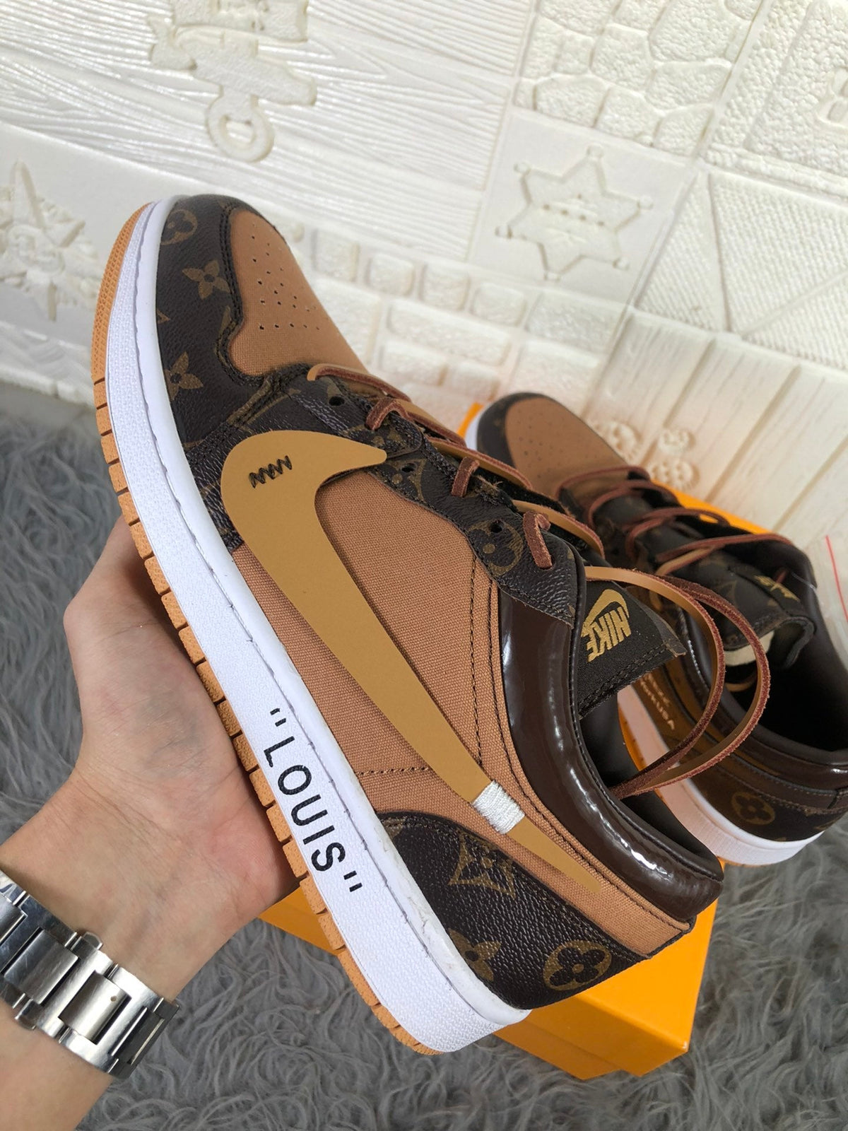 Brown Black Sneakers with Monogram Print - Jordan 1 Low - product image from the listing.