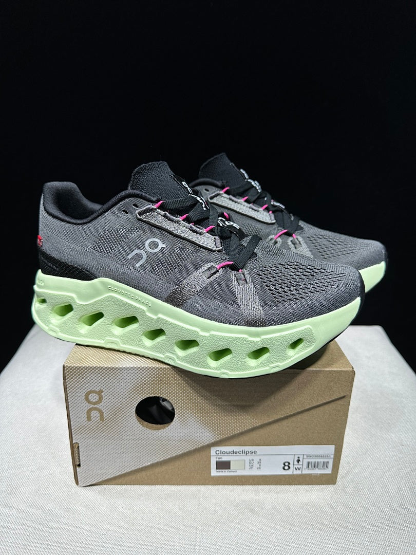 Gray and Lime On Cloud eclipse Running Shoes - product image from the listing.