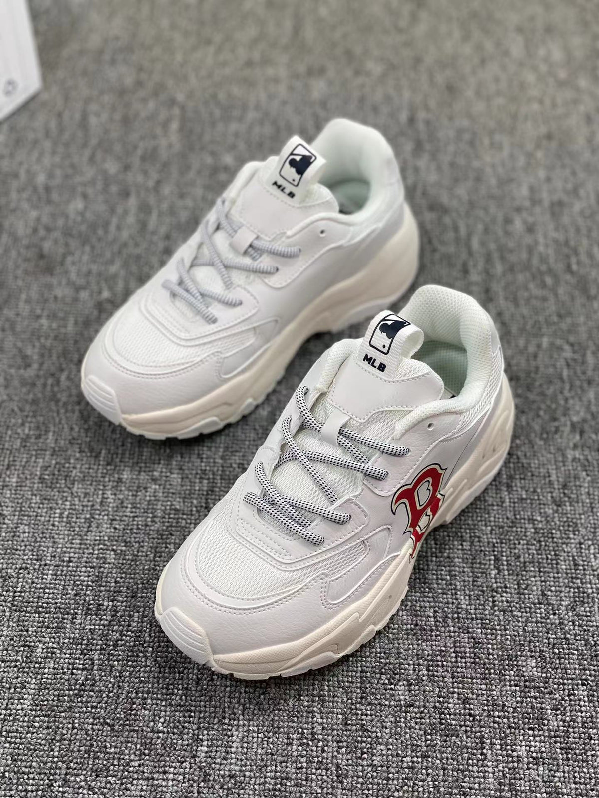 MLB White Chunky Lace-Up Trainers with Red Side Logo - product image from the listing.