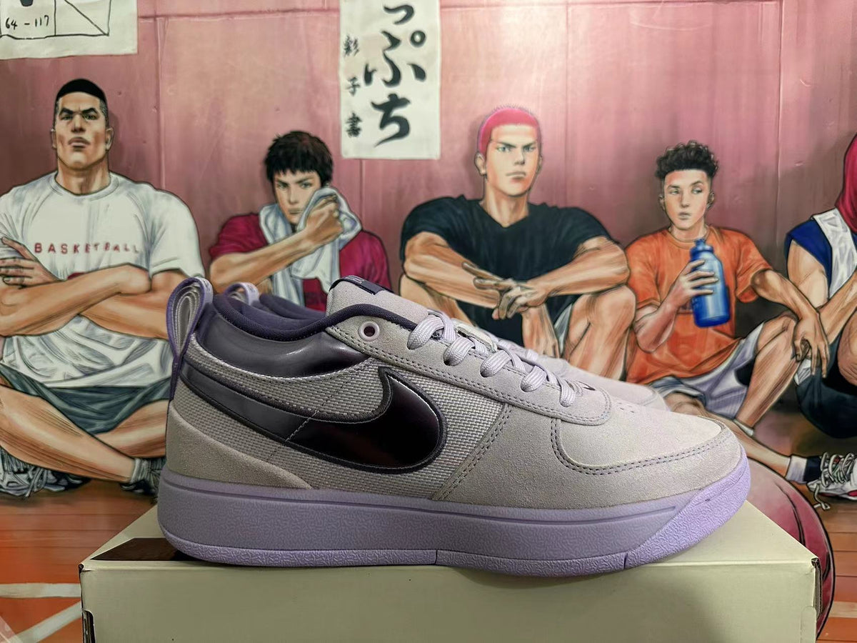Gray and Purple Nike Dunk Low Sneakers - product image from the listing.