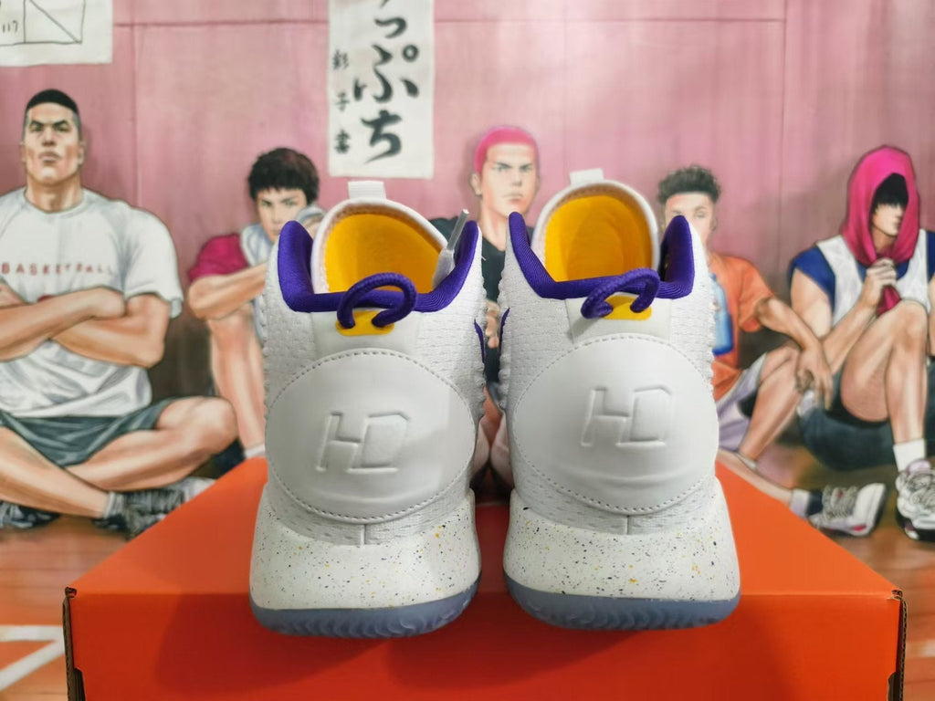 Nike Hyperdunk Basketball Shoes, White, in Yellow and Purple - product image from the listing.