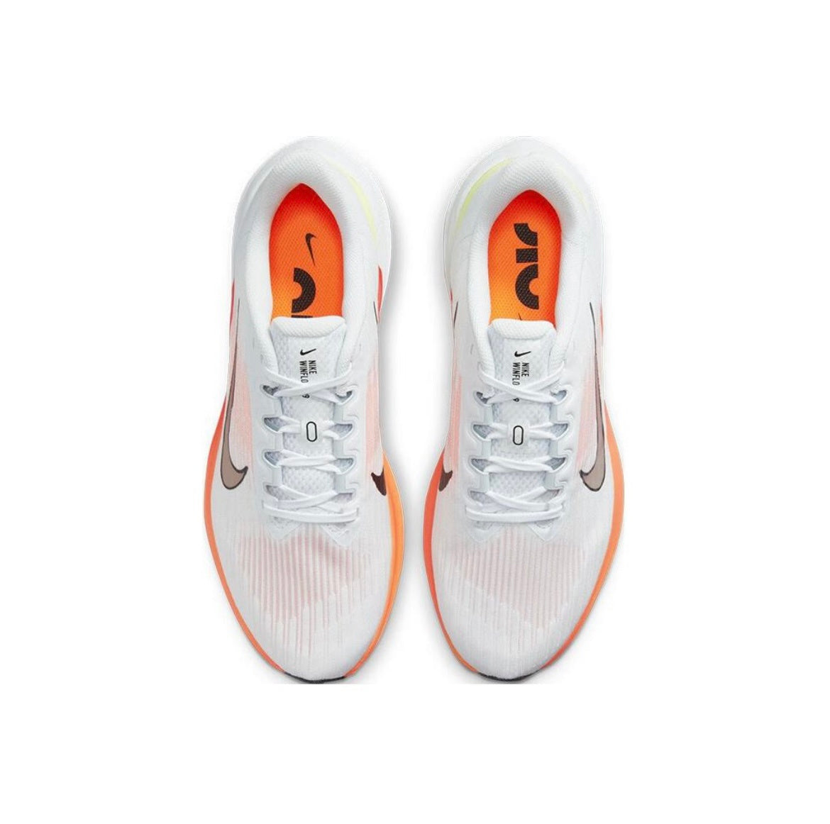 Nike Air Winflo 9 Running Shoes in White Orange DD6203-100 - product image from the listing.