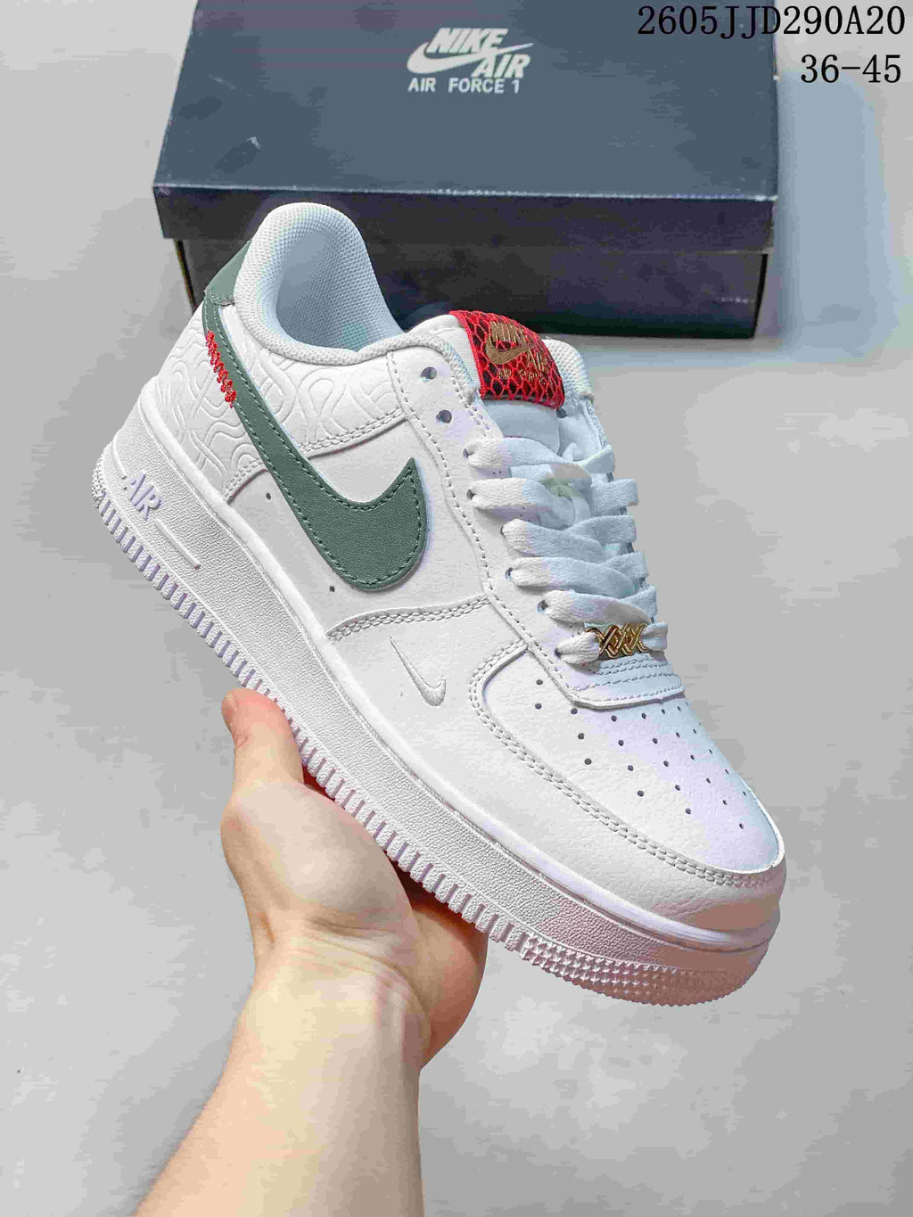 Women's Nike Air Force 1 Shadow White Green Sneakers - product image from the listing.