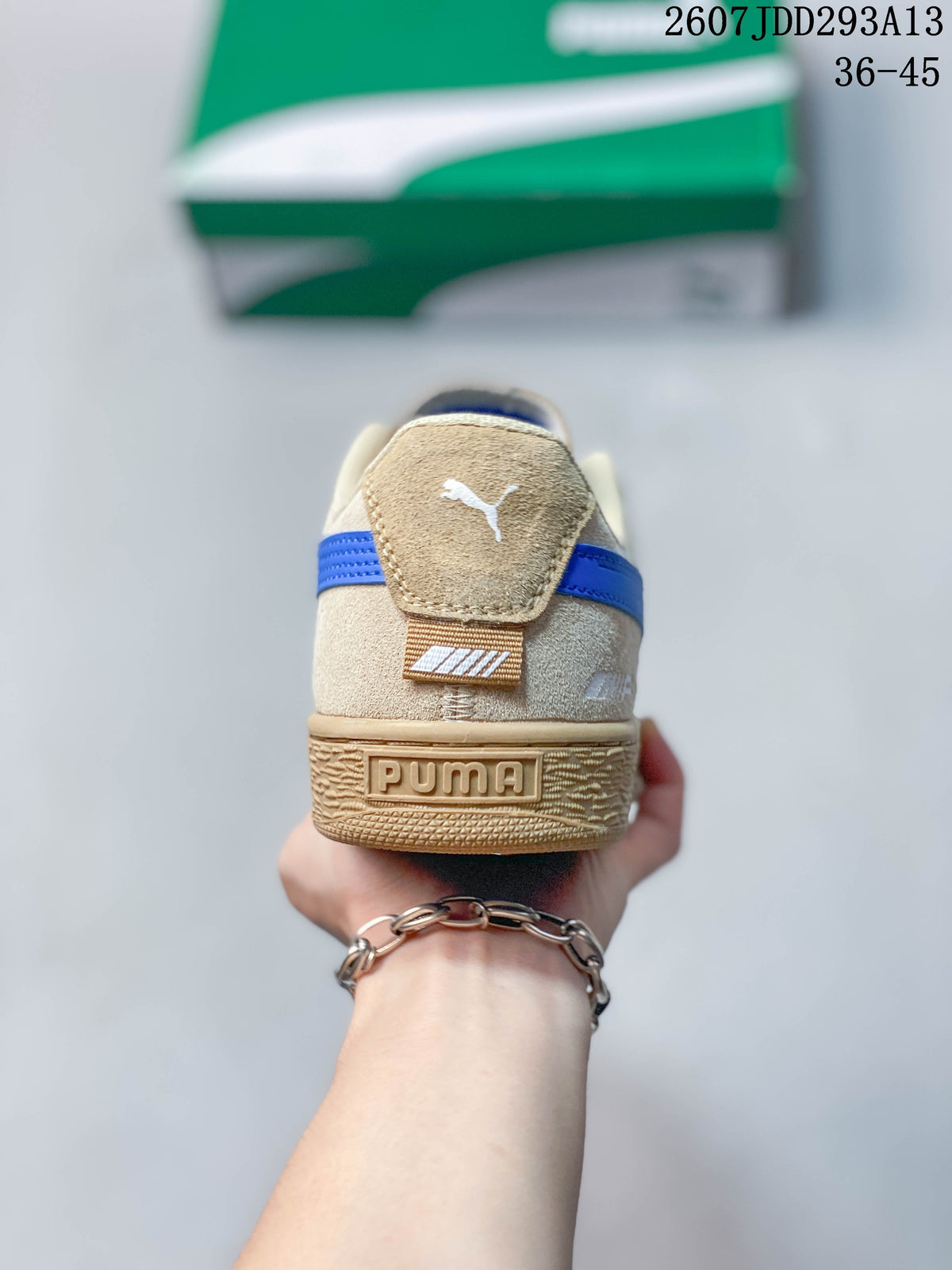 PUMA BMW MMS Suede XL Sneakers in Tan and Blue 2607JDD293A13 - product image from the listing.