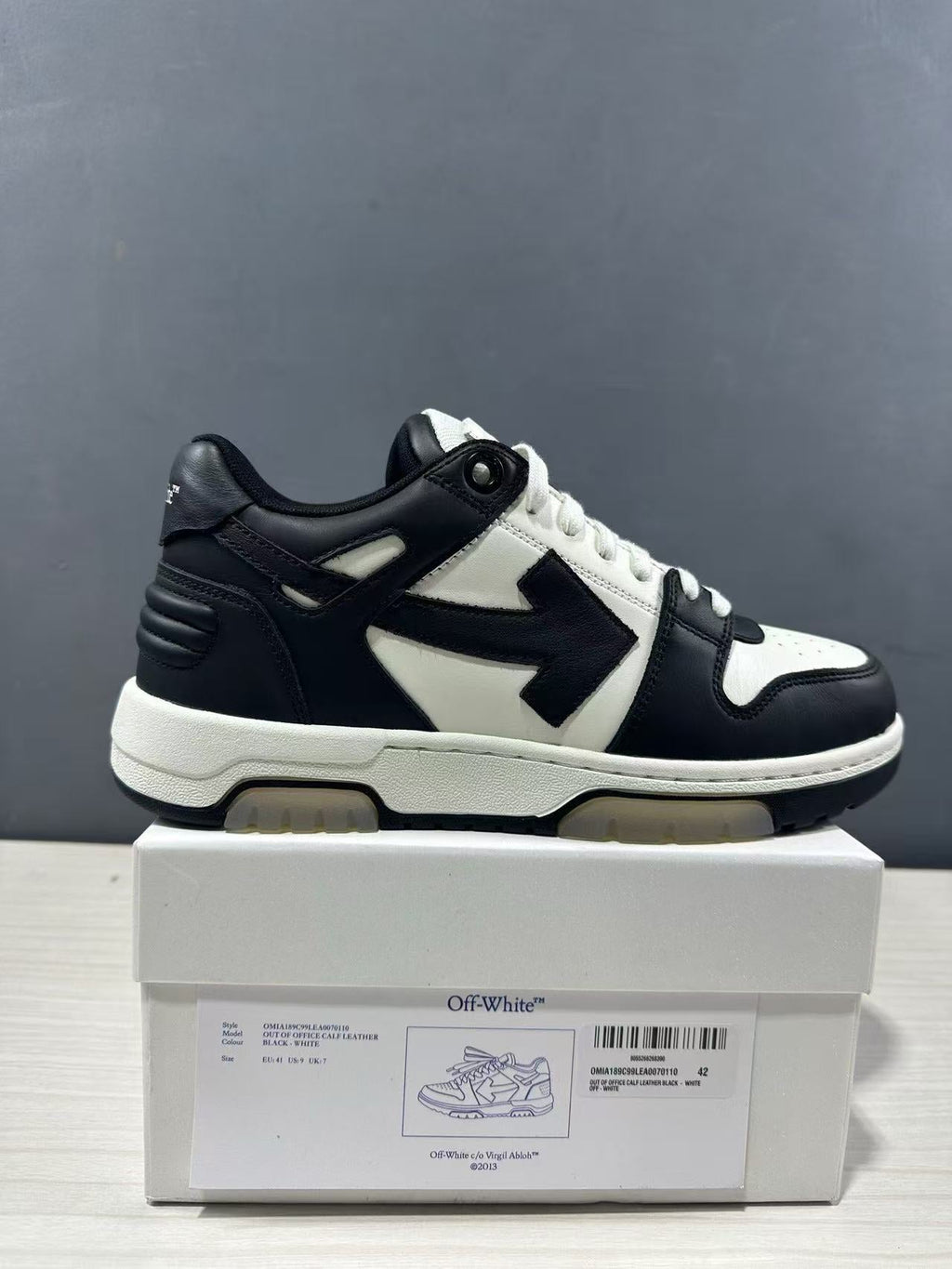 Off-White Out Of Office Low-Top Sneakers in Black White OMAI89C99LEA0070110 - product image from the listing.