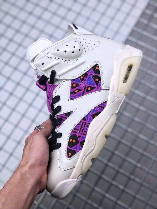 Air Jordan 6 Quai 54 White Purple Sneakers - product image from the listing.