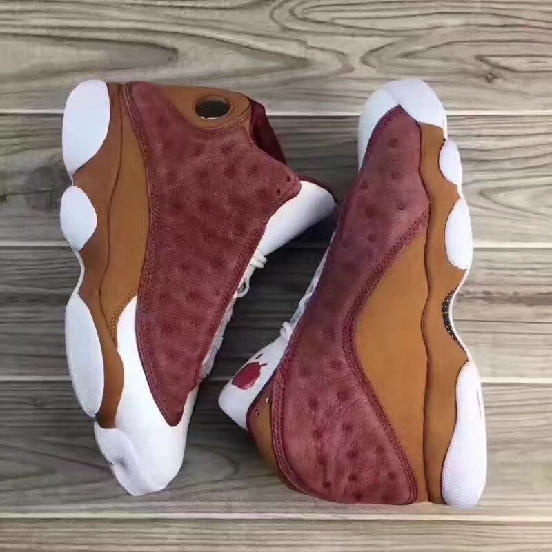 Jordan 13 Sneakers in Burgundy Brown White - product image from the listing.