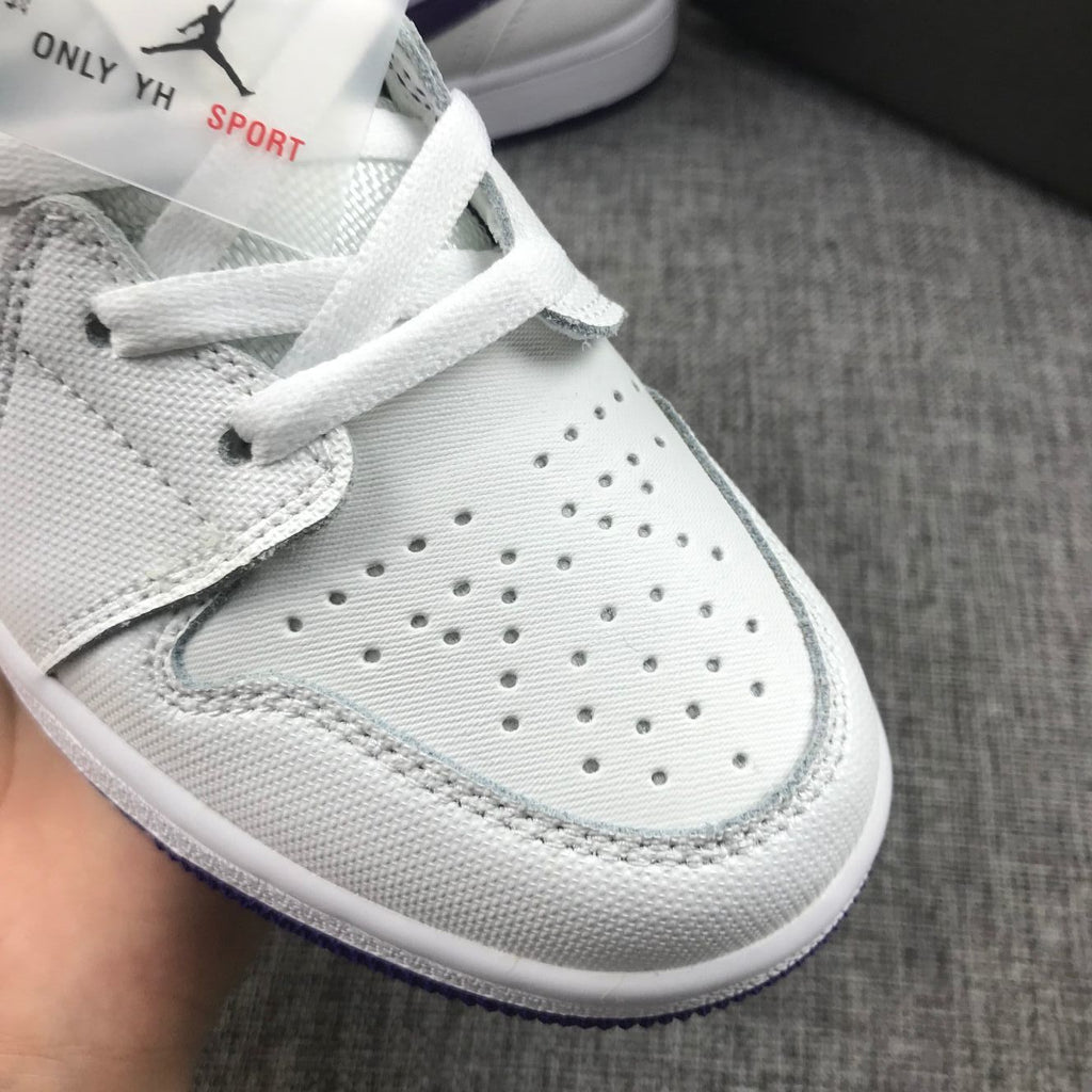 Air Jordan 1 Mid Sneakers in White Purple 332148-137 - product image from the listing.