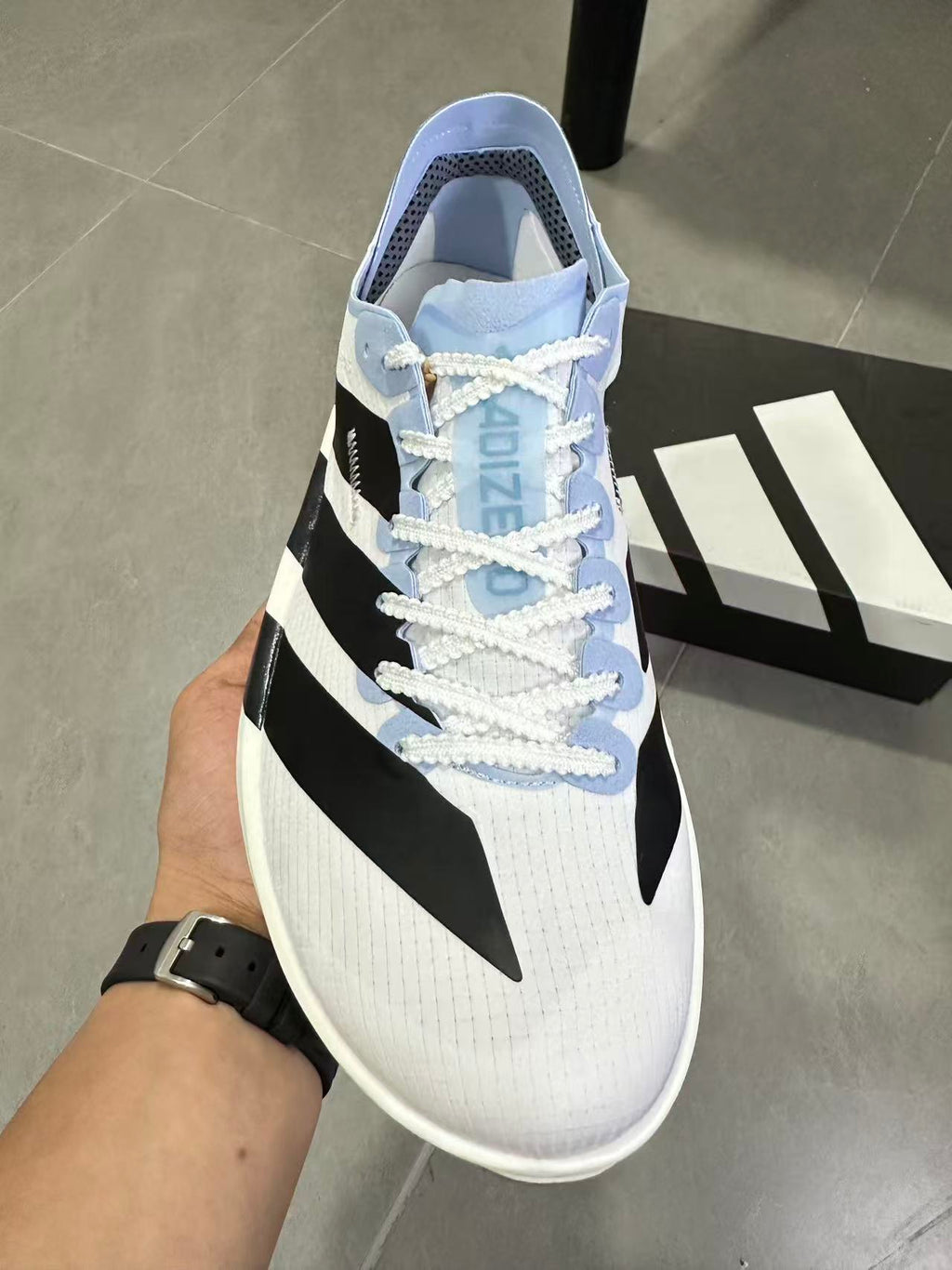 adidas Lightstrike Pro Running Shoes in White Blue KI8298 - product image from the listing.
