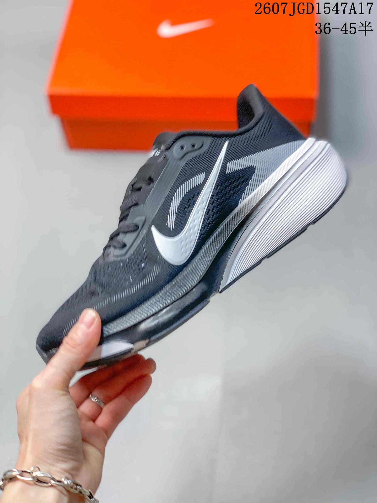 Nike Air Zoom Pegasus 42 Running Sneakers in Black White - product image from the listing.