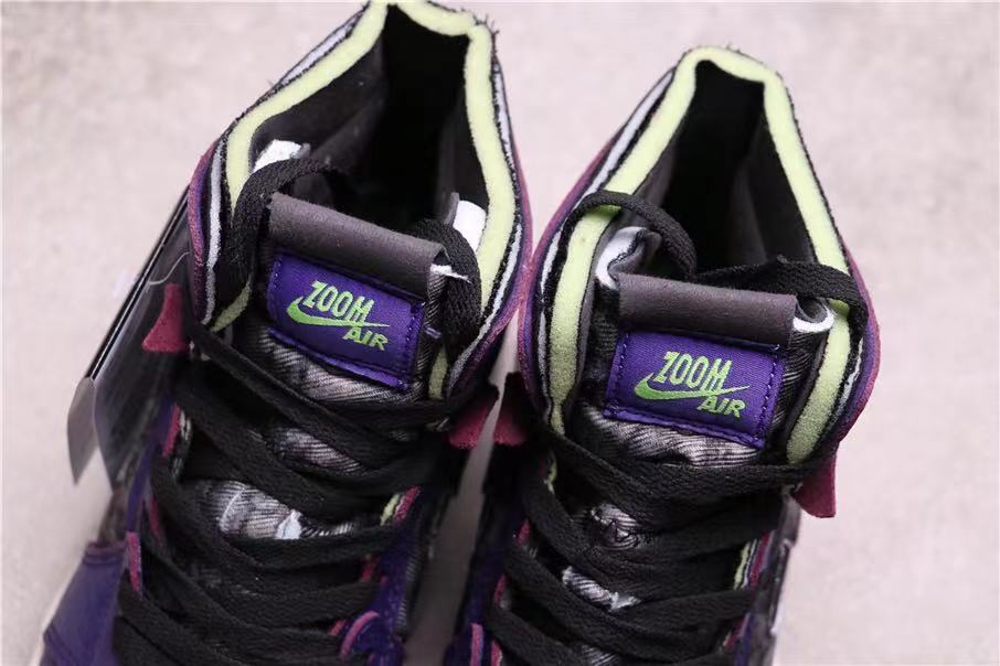 Jordan 1 Zoom Air CMFT Bayou Boys in Black Purple DC2133-500 - product image from the listing.
