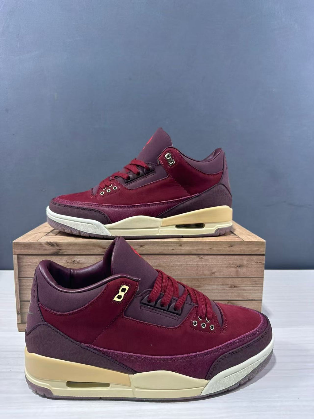 Air Jordan 3 Retro OG Burgundy Sneakers IO7744-600 - product image from the listing.
