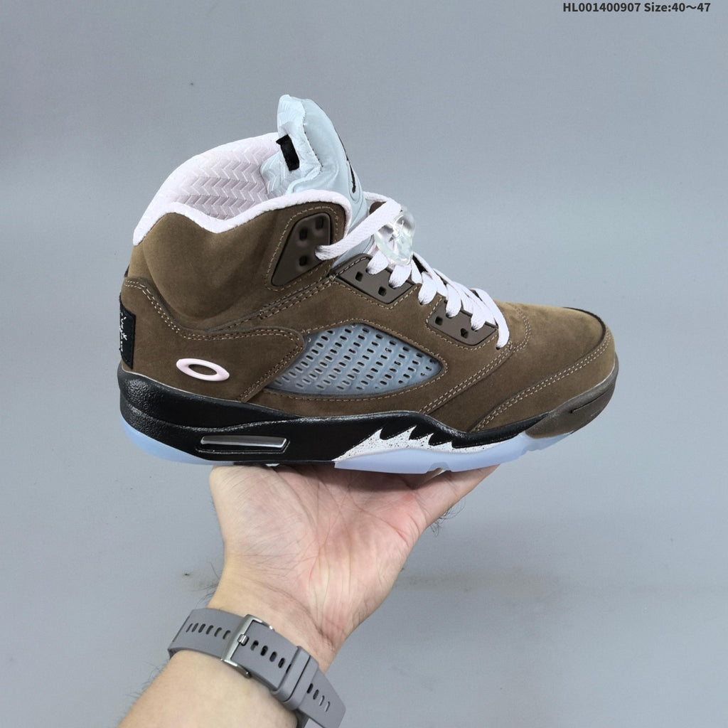 Air Jordan 5 Retro High-Top Sneakers in Brown and Pink - product image from the listing.