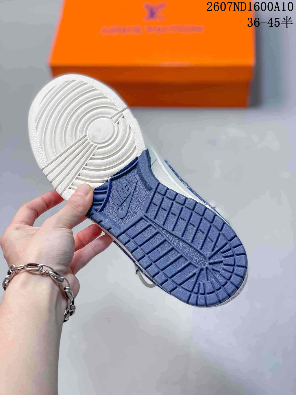Nike SB Dunk Low White Blue Monogram Trainers 2607ND1600A10 - product image from the listing.