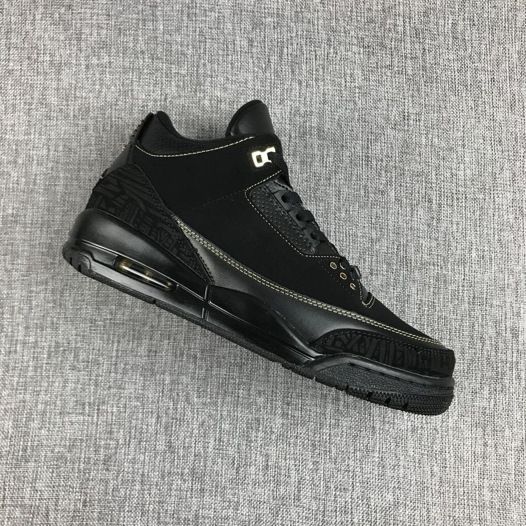 Air Jordan 3 BHM High-Top Sneakers in Black and Metallic Gold - product image from the listing.