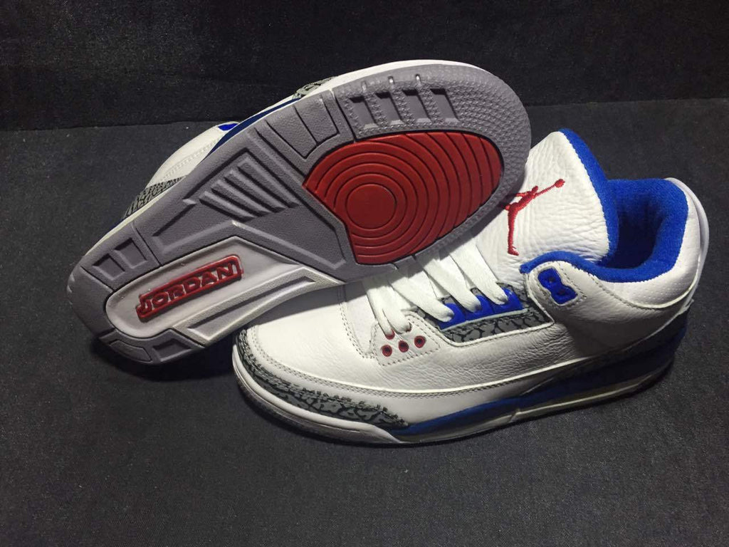 Air Jordan 3 High-Top Sneakers in White Blue - product image from the listing.